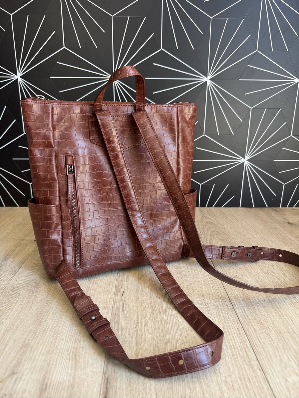 Freshly Picked Mini Minimal Backpack - Chocolate Croc Embossed Vegan Leather - Picture 2 of 8